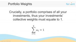 Slide showcasing the fact that weights must sum up to 1 in the context of portfolio returns
